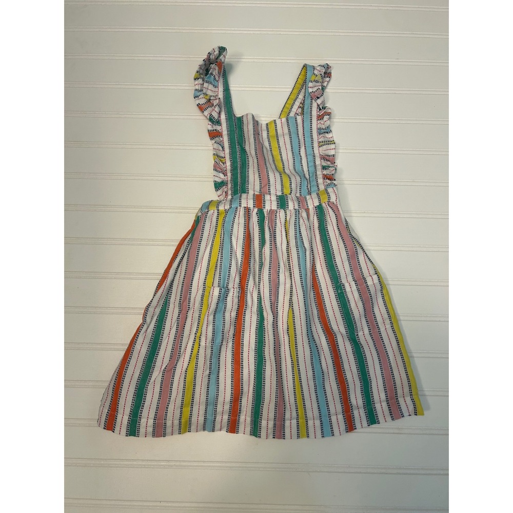 Baby Boden Girls Rainbow Stripe Ruffle Pinafore Dress Size 3-4Y 104cm